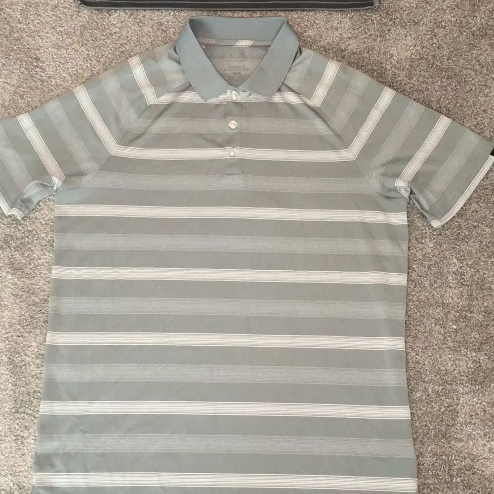New Oakley Hydrolix Gray White stripe Golf Polo shirt M mens regular fit